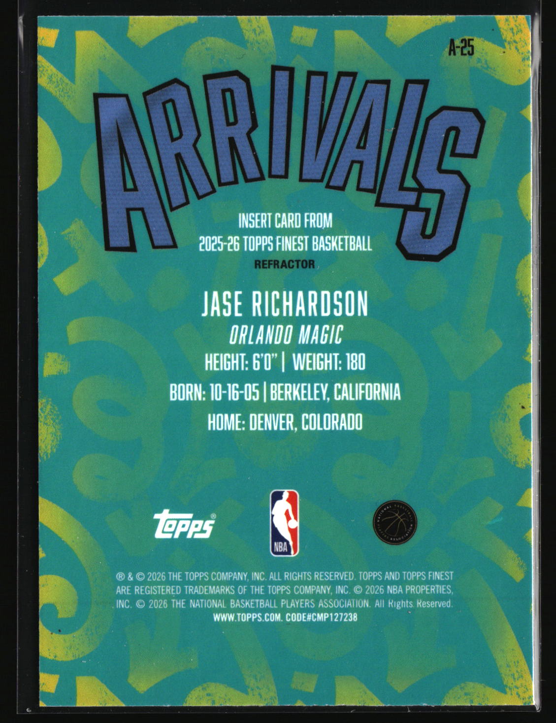Jase Richardson 2025-26 Finest Arrivals #A-25