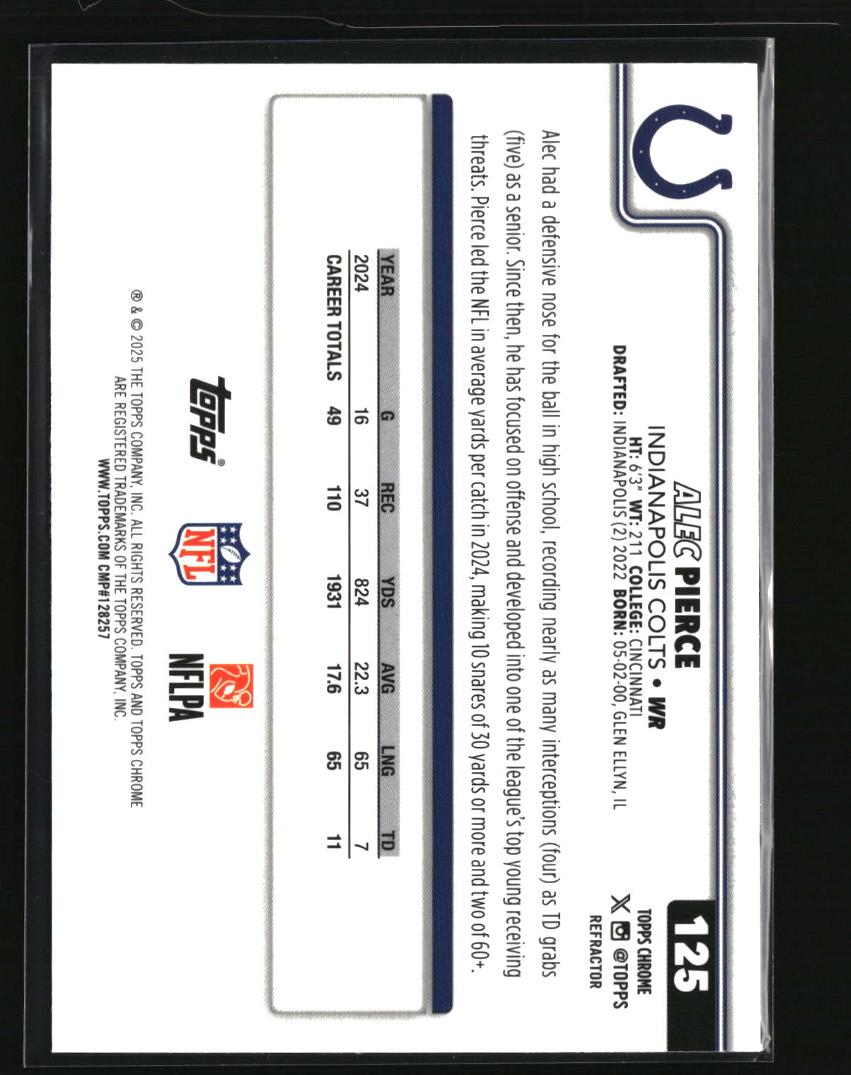 Alec Pierce 2025 Topps Chrome Topps Refractor #125