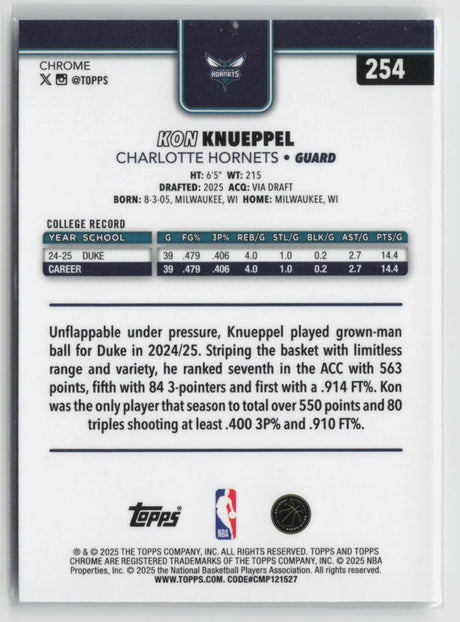 Kon Knueppel 2025-26 Topps Chrome #254