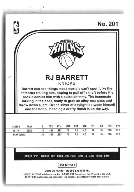 RJ Barrett 2019-20 Hoops #201