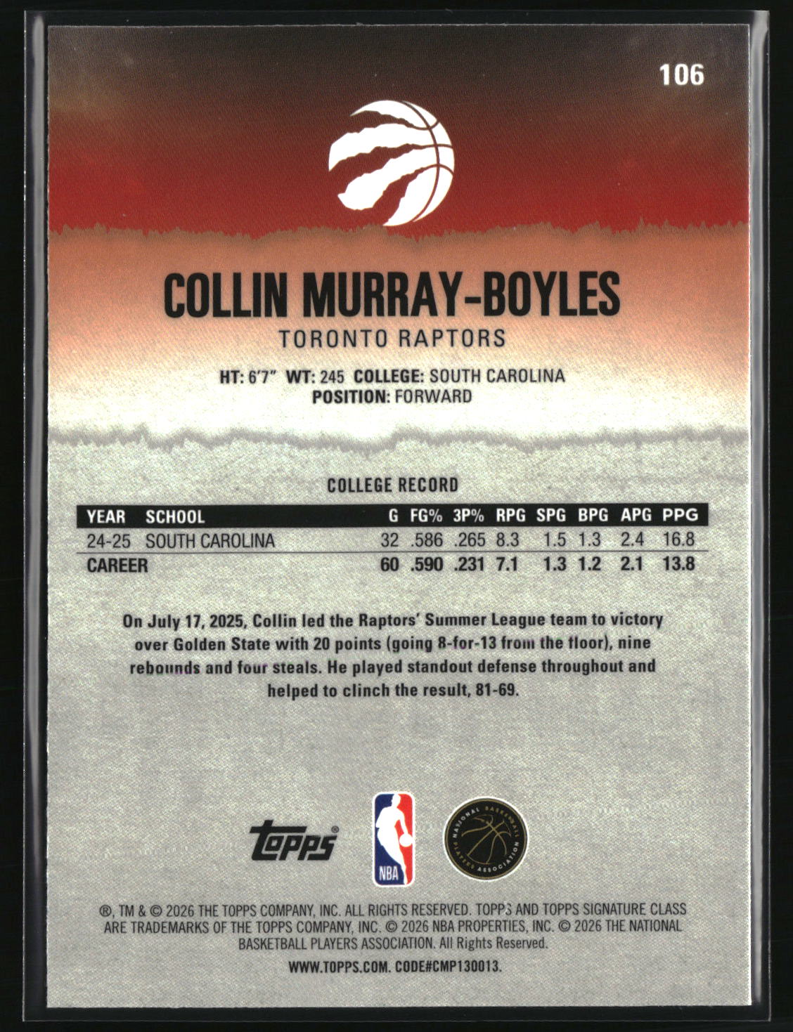 Collin Murray-Boyles 2025-26 Topps Signature Class Chrome #106