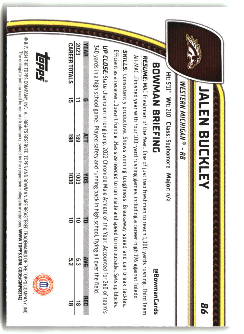 Jalen Buckley 2024 Bowman University Chrome #86