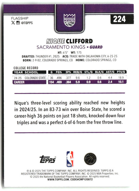 Nique Clifford 2025-26 Topps #224