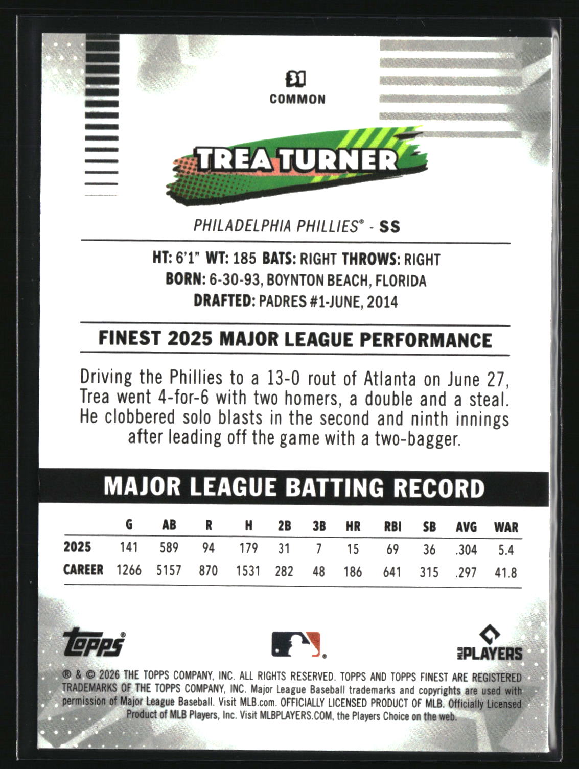 Trea Turner 2026 Finest Mini-Diamond Refractors #31
