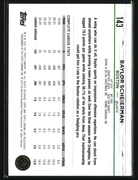 Baylor Scheierman 2024-25 Topps Chrome #143