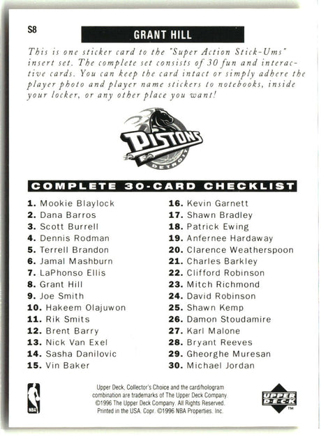 Grant Hill 1996-97 Collector's Choice Super Action Stick 'Ums (Series One) #S8