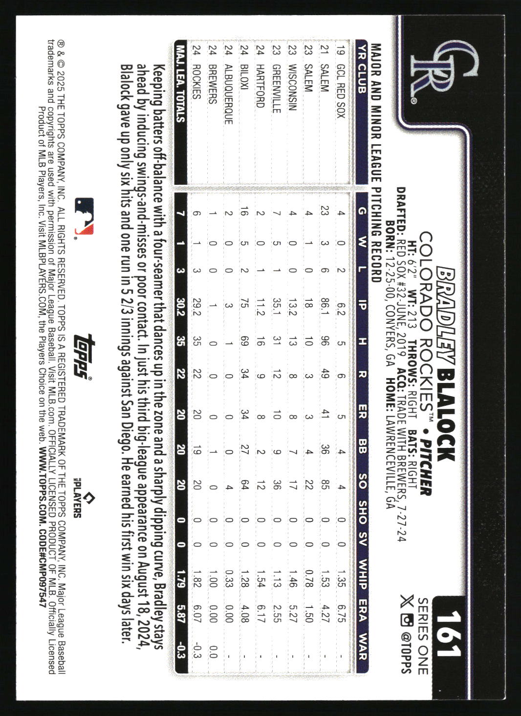 Bradley Blalock 2025 Topps #161