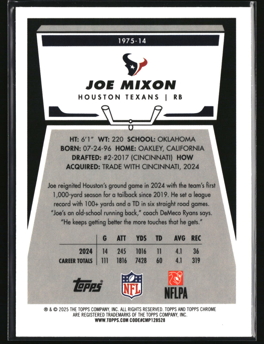 Joe Mixon 2025 Topps Chrome 1975 Topps #1975-14