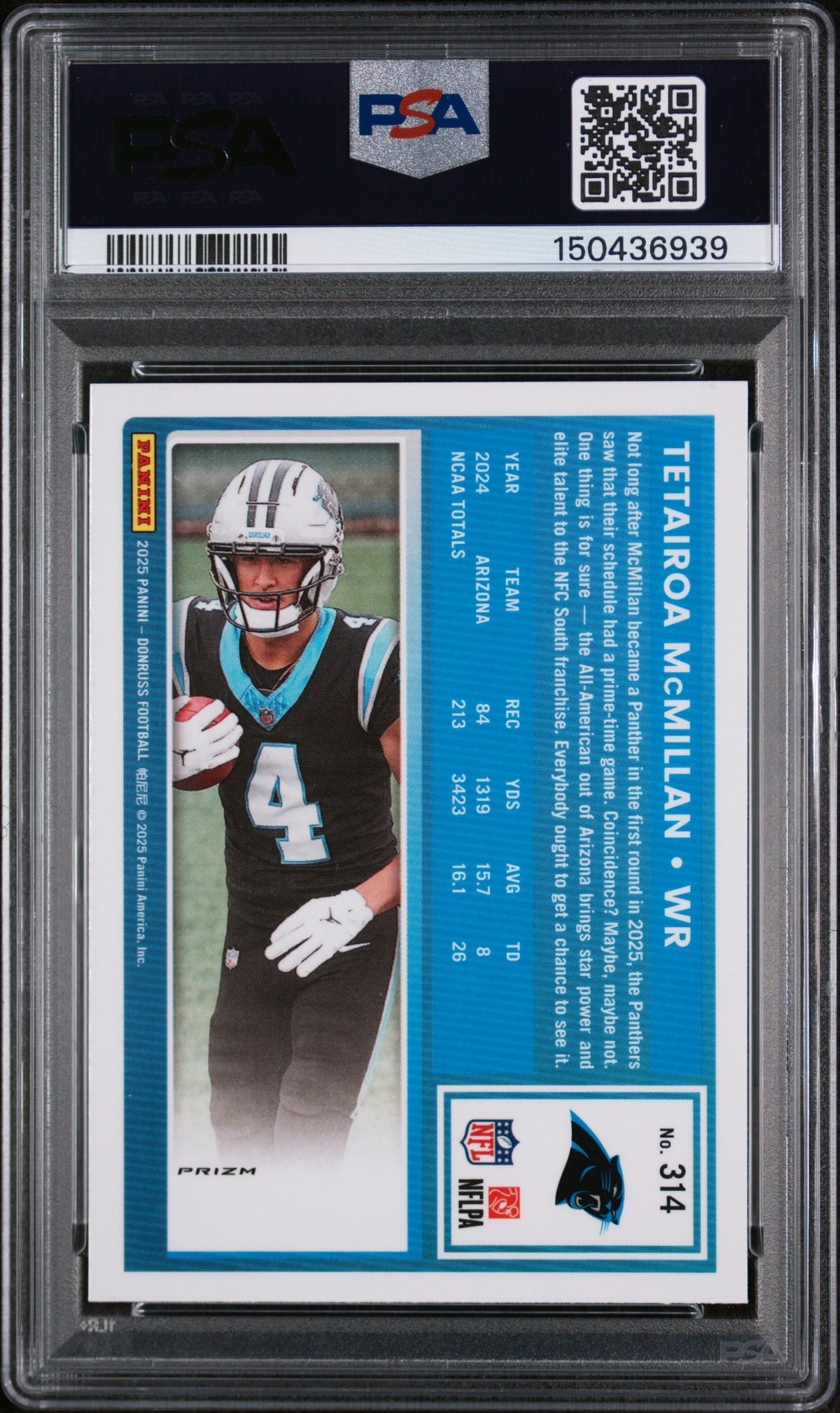 Tetairoa Mcmillan 2025 Panini Donruss Optic Preview Holo #314 PSA 9