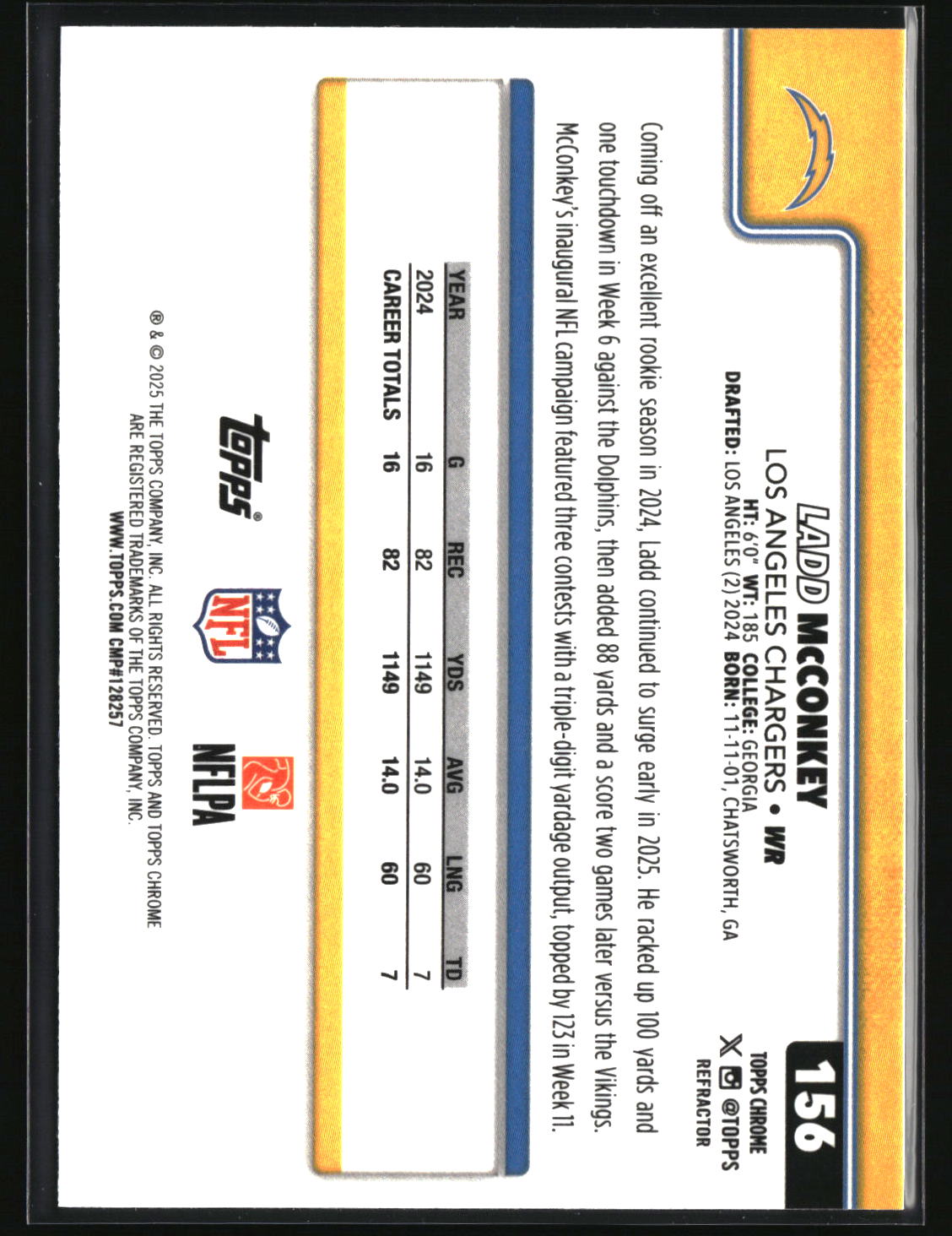 Ladd McConkey 2025 Topps Chrome - Topps Refractor #156