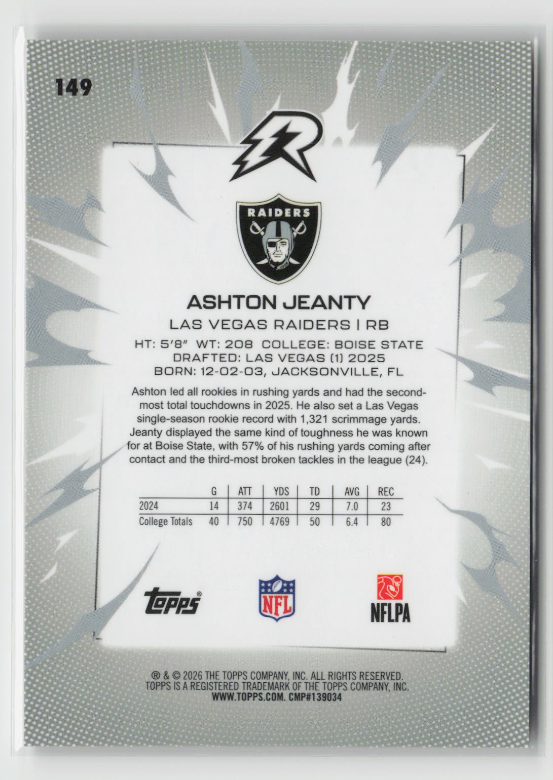 Ashton Jeanty 2025 Topps Resurgence Gold Power Surge Refractor #149