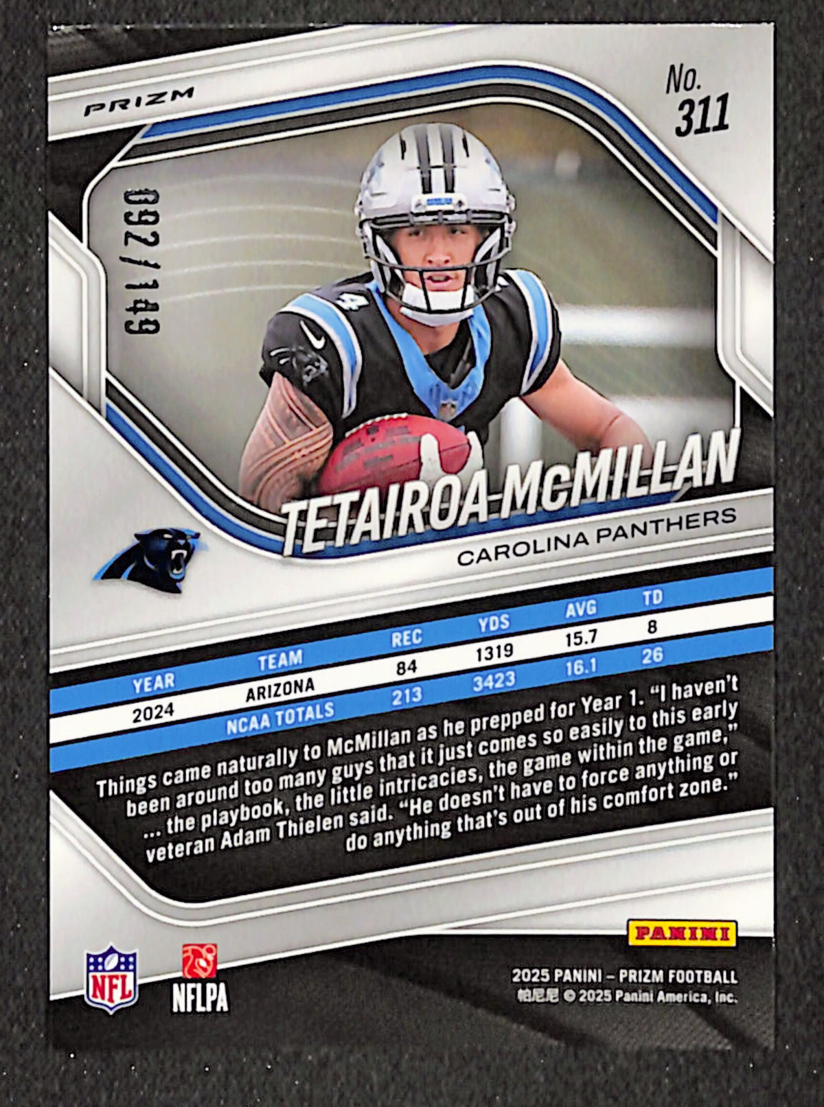 Tetairoa McMillan 2025 Panini Prizm Red Wave #311 #/149