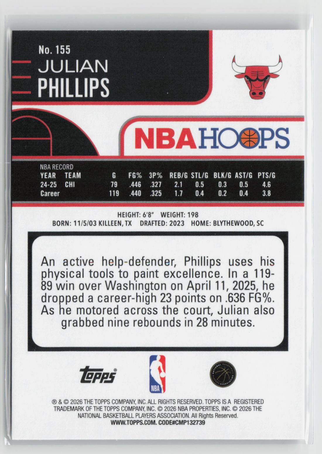 Julian Phillips 2025-26 Hoops Pixel Burst #155