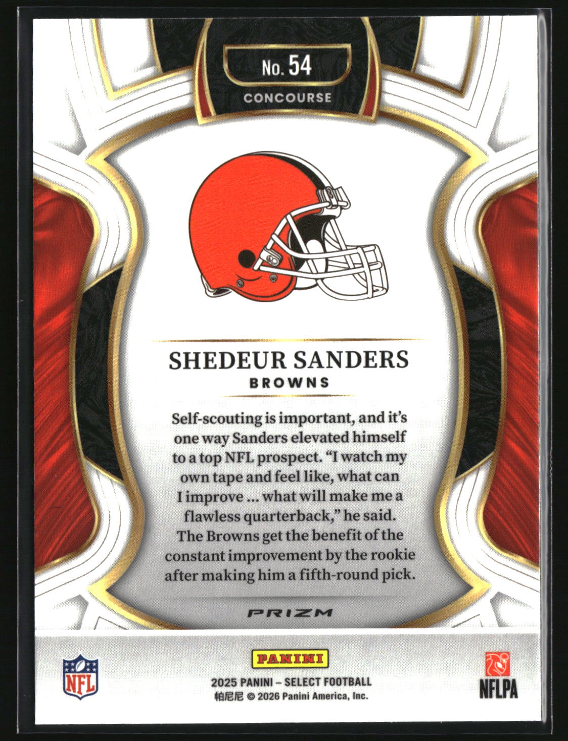 Shedeur Sanders 2025 Panini Select Black and Orange Prizm Shock #54