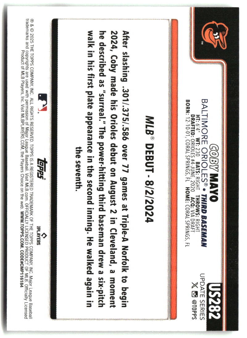 Coby Mayo 2025 Topps Update #US282