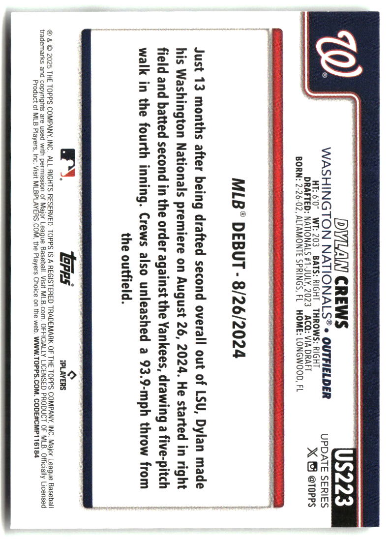 Dylan Crews 2025 Topps Update #US223