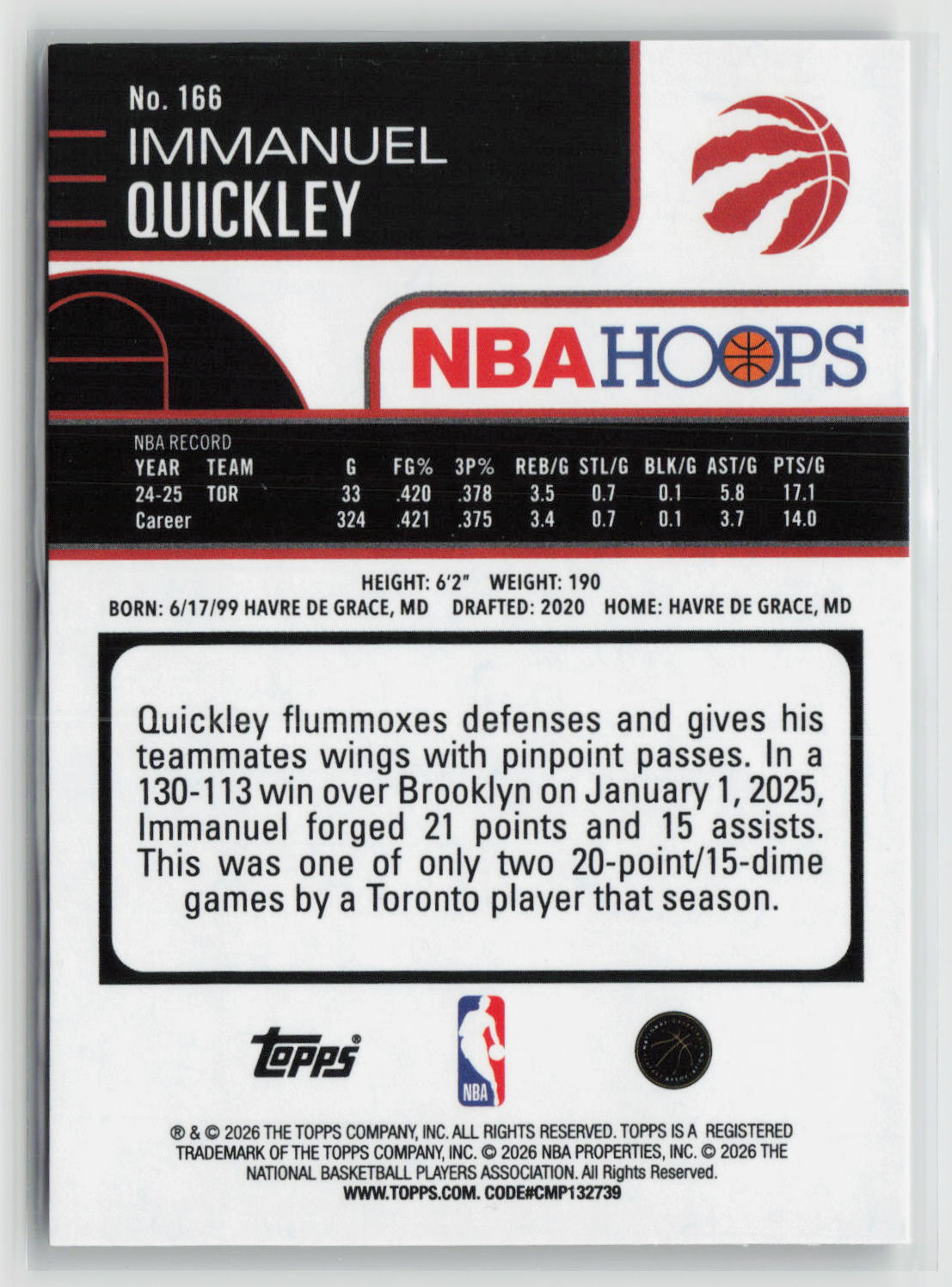 Immanuel Quickley 2025-26 Hoops Rainbow #166