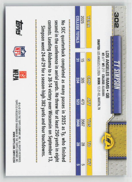 Ty Simpson 2026 Topps Flagship #302