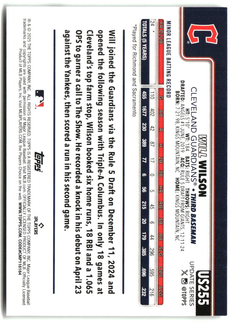 Will Wilson 2025 Topps Update #US255