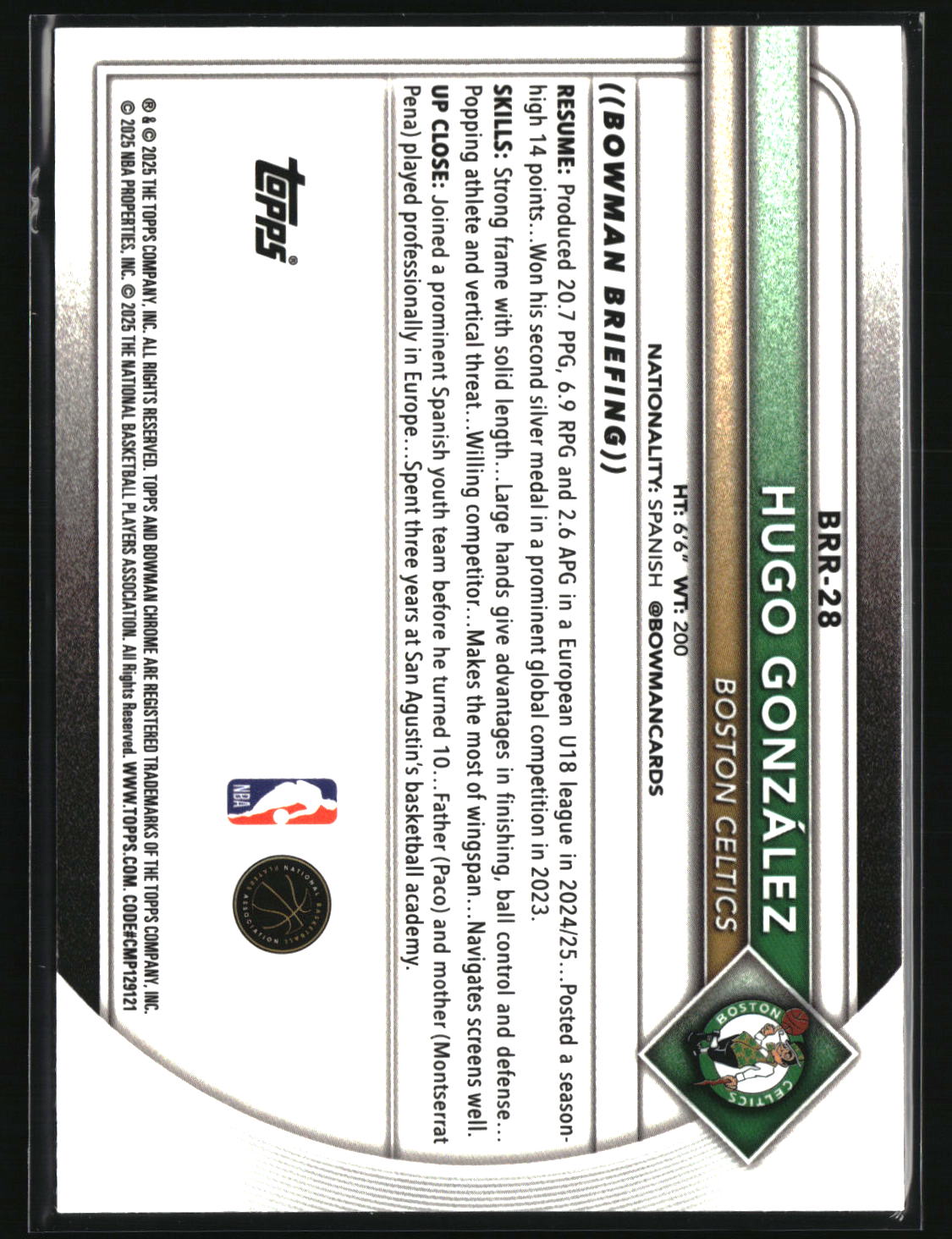 Hugo Gonza?lez 2025-26 Bowman Chrome Rookie Red RC Logo #BRR-28