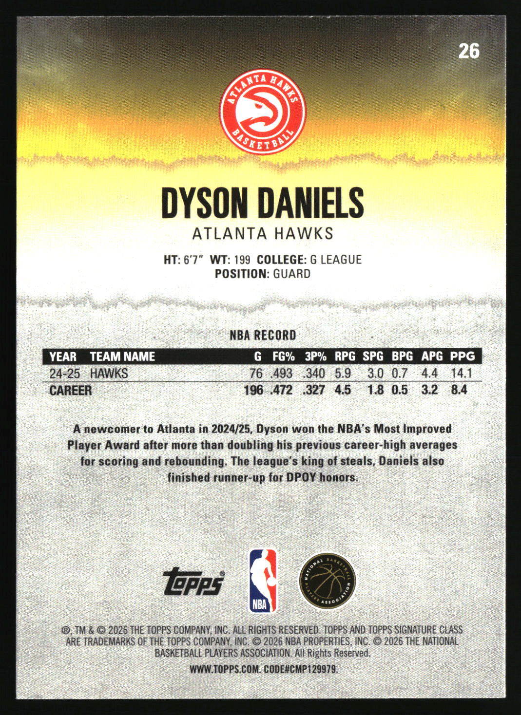 Dyson Daniels 2025-26 Topps Signature Class #26