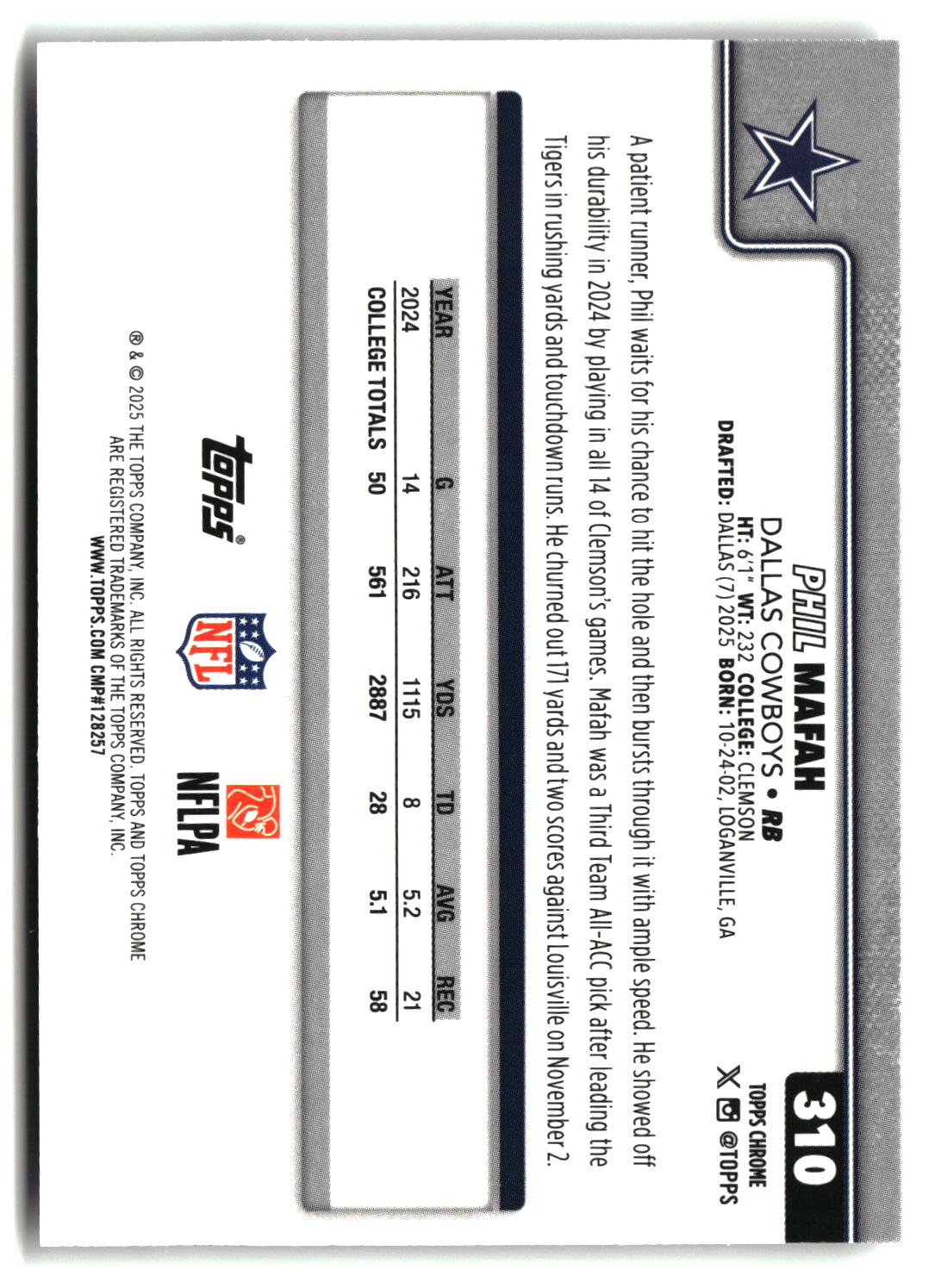 Phil Mafah 2025 Topps Chrome #310