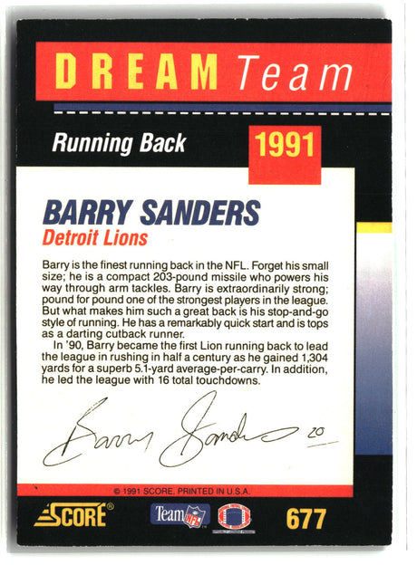Barry Sanders 1991 Score Dream Team Autographs #677