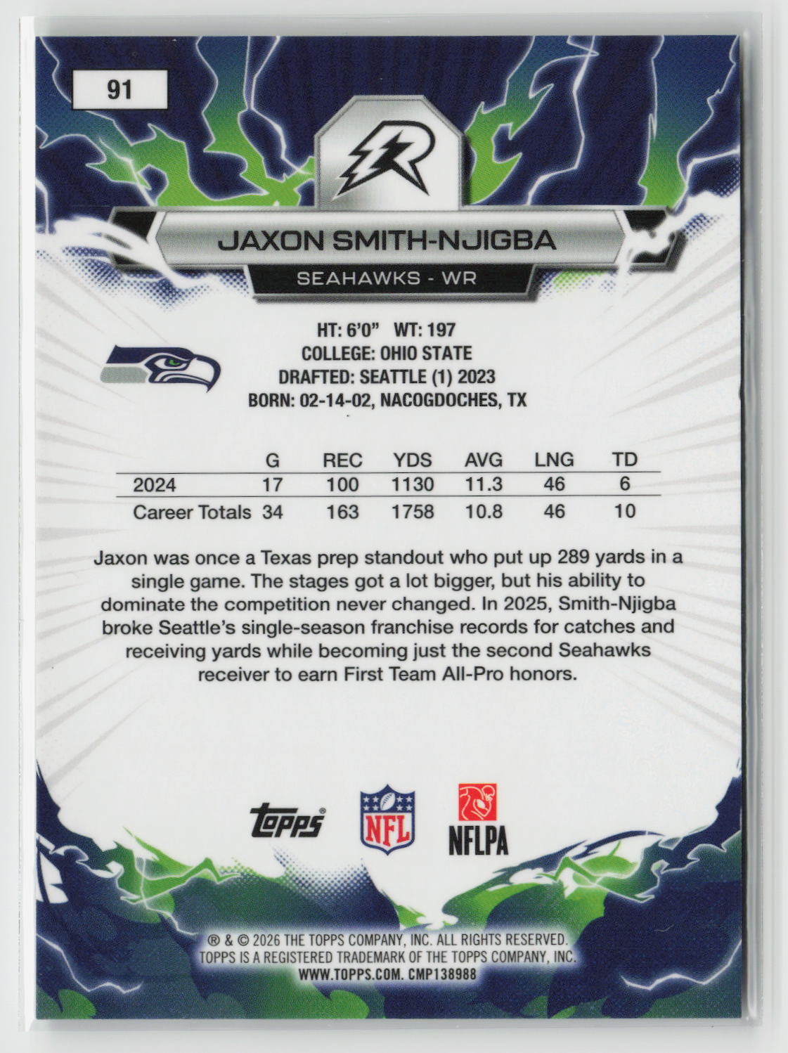 Jaxon Smith-Njigba 2025 Topps Resurgence Yellow Surge Refractor #91