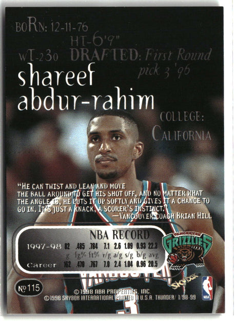 Shareef Abdur-Rahim 1998-99 SkyBox Thunder #115