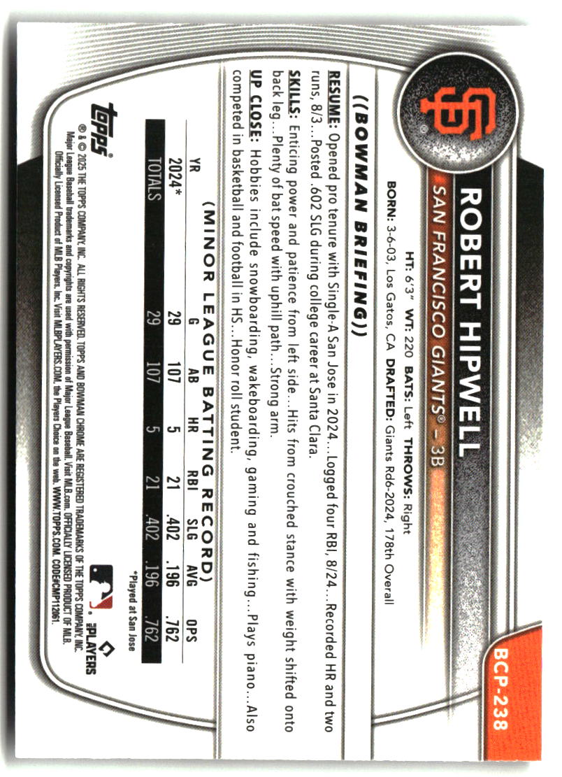 Robert Hipwell 2025 Bowman Chrome Prospects #BCP-238