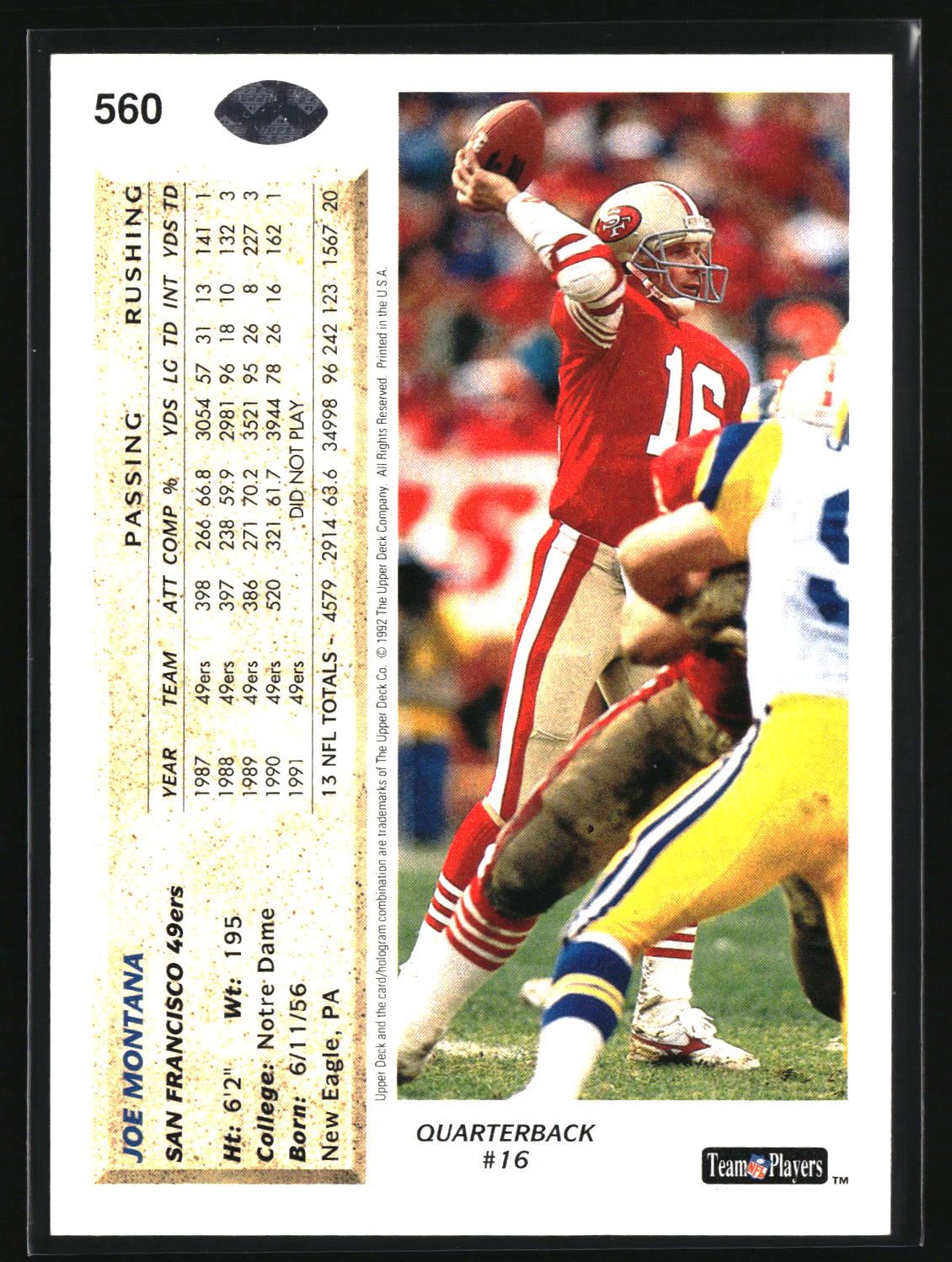 Joe Montana 1992 Upper Deck #560