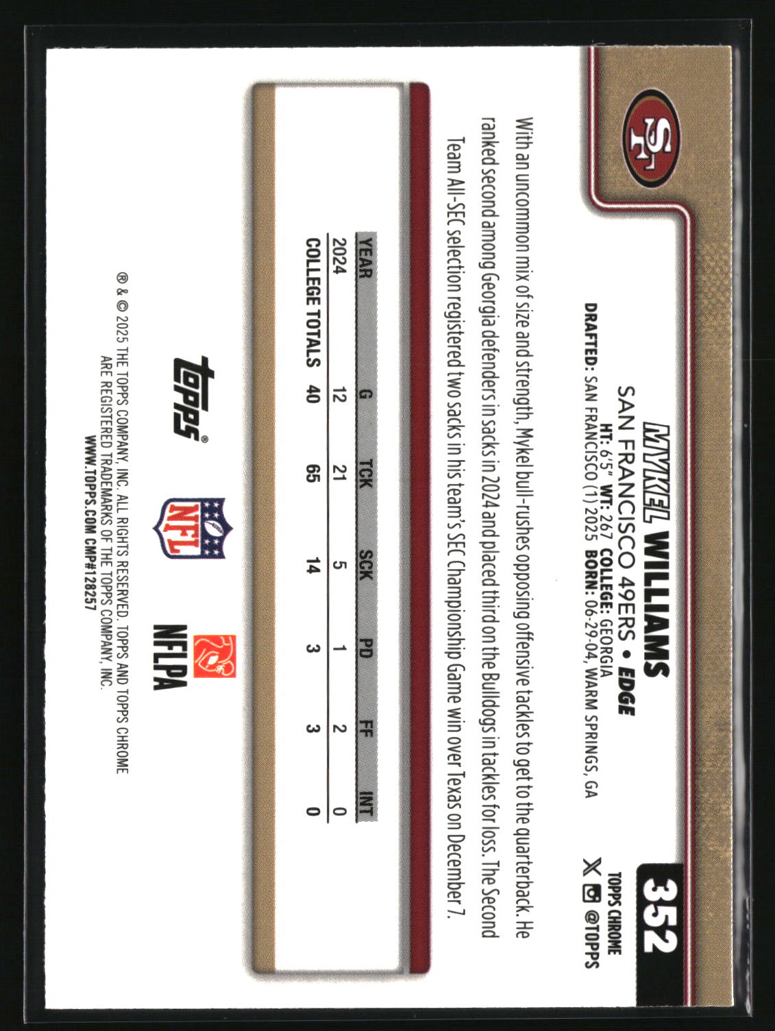 Mykel Williams 2025 Topps Chrome #352