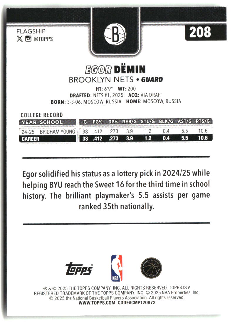 Egor Demin 2025-26 Topps #208