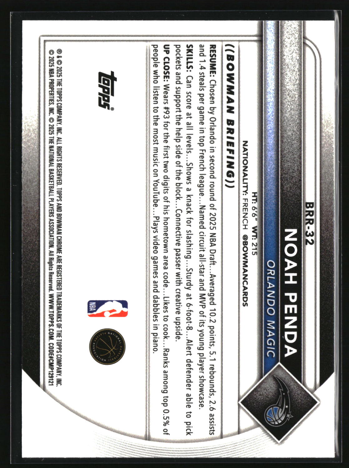 Noah Penda 2025-26 Bowman Red Rookie Variations #BRR-32