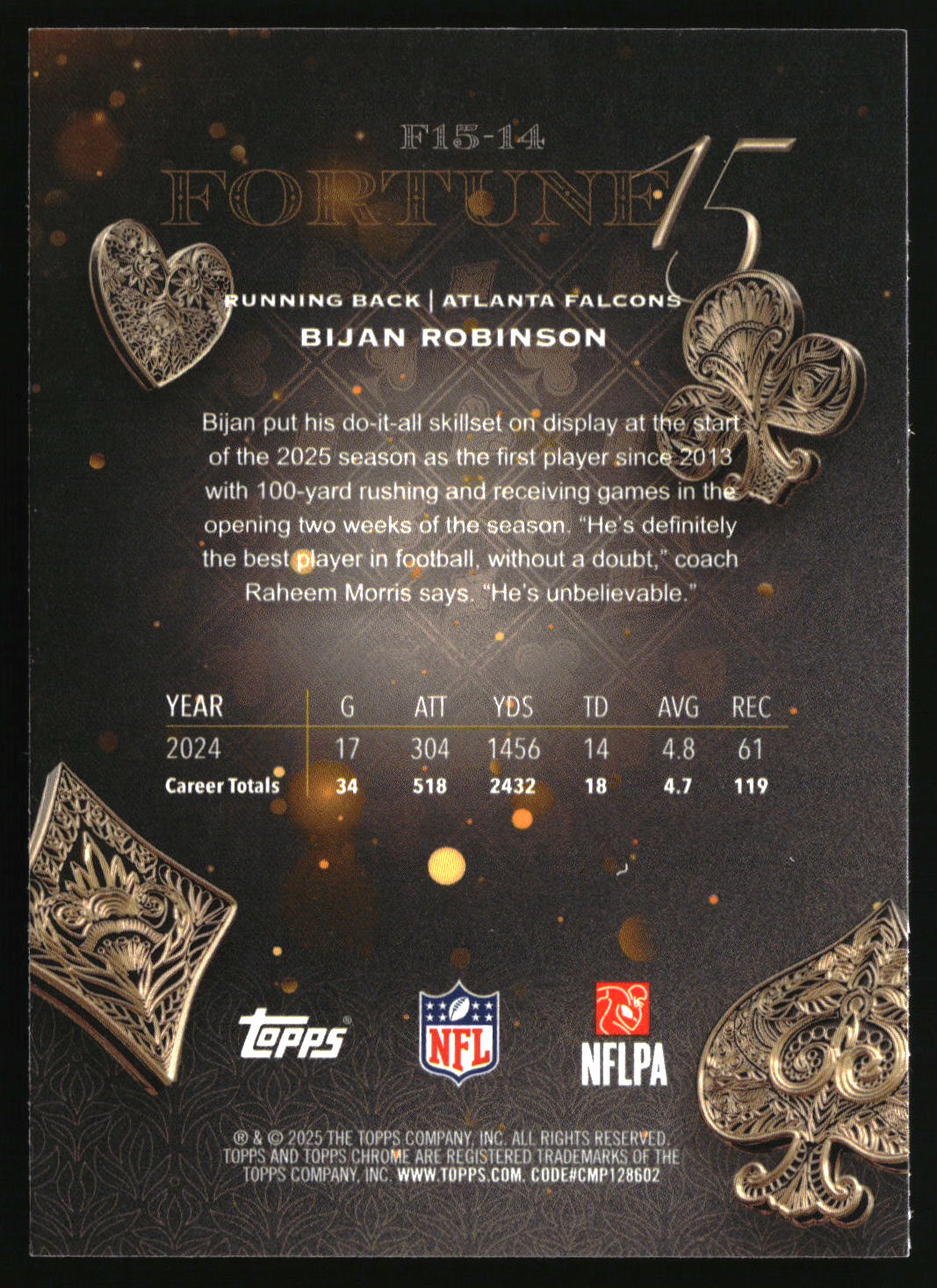 Bijan Robinson 2025 Topps Chrome Fortune 15 #F15-14