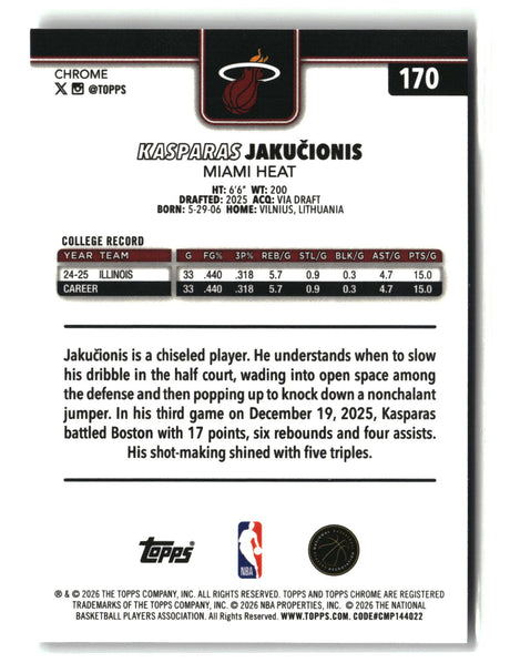 Kasparas Jakučionis 2025-26 Topps Chrome Update #170