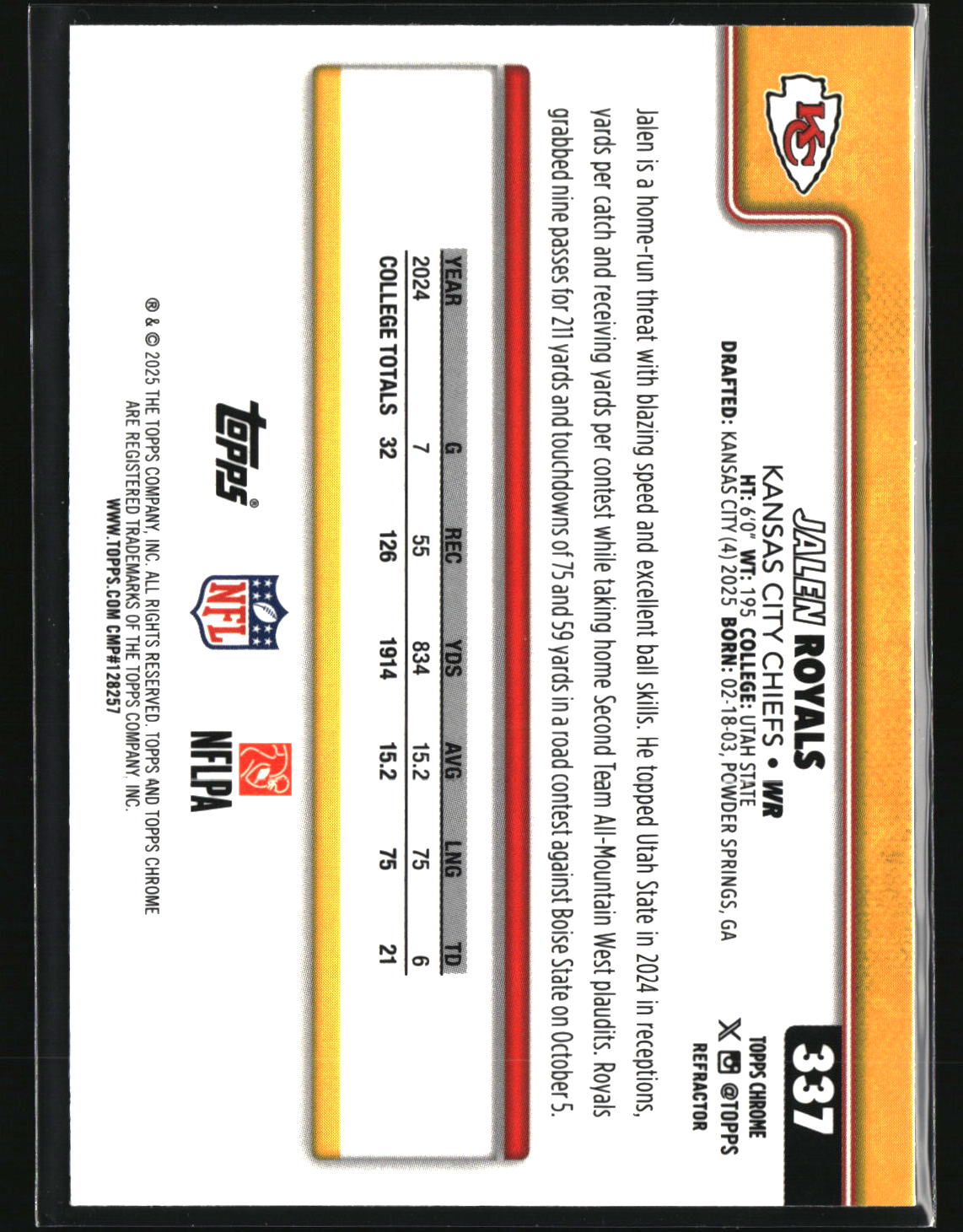 Jalen Royals 2025 Topps Chrome Refractor #337