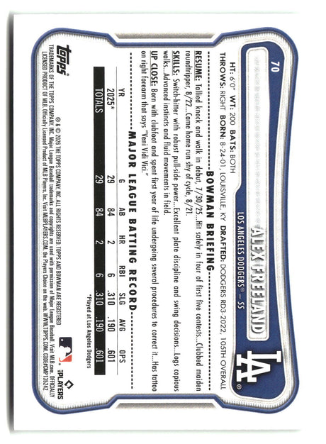 Alex Freeland 2026 Bowman #70