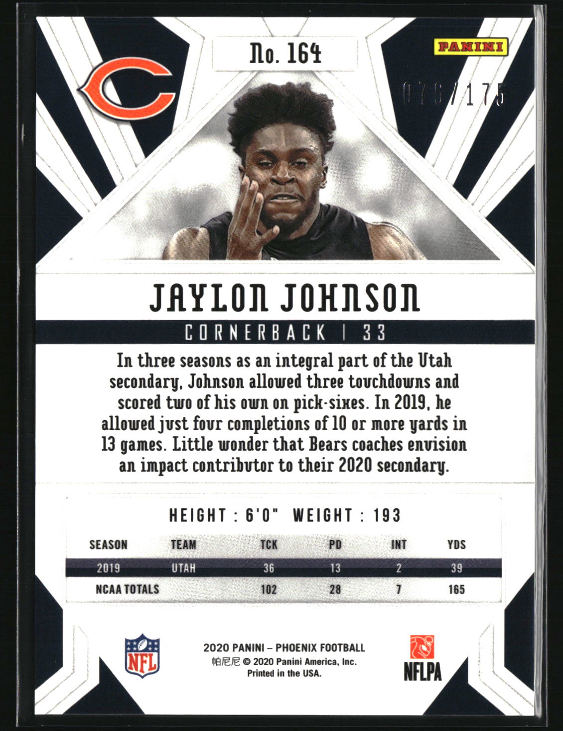 Jaylon Johnson 2020 Panini Phoenix Teal #164 #/175