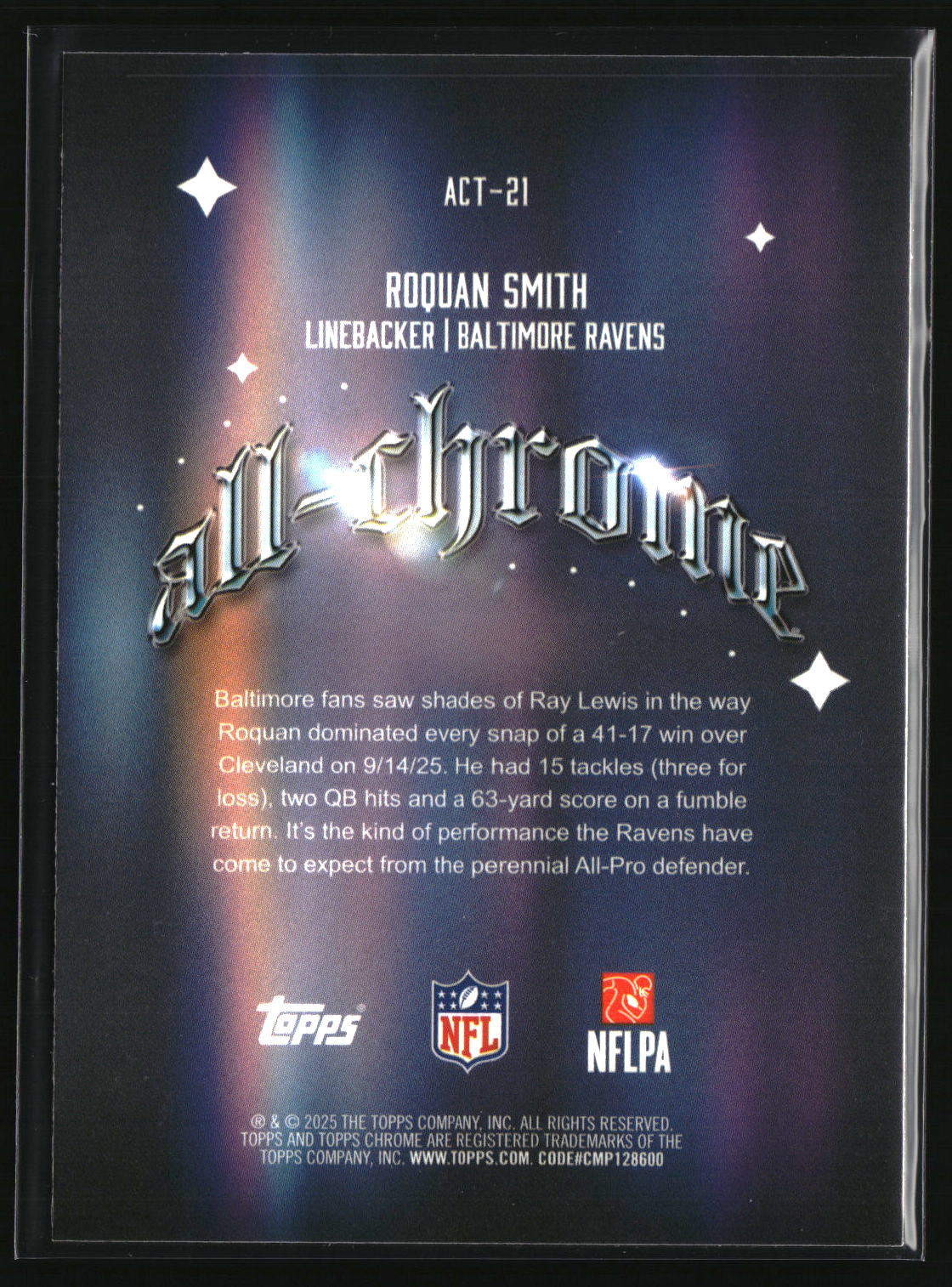 Roquan Smith 2025 Topps Chrome All Chrome Team #ACT-21