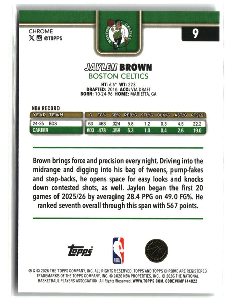 Jaylen Brown 2025-26 Topps Chrome Update Refractor #9