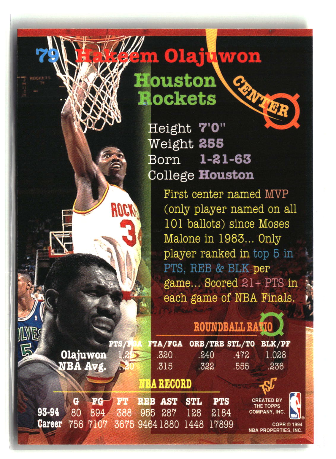Hakeem Olajuwon 1994-95 Stadium Club #79