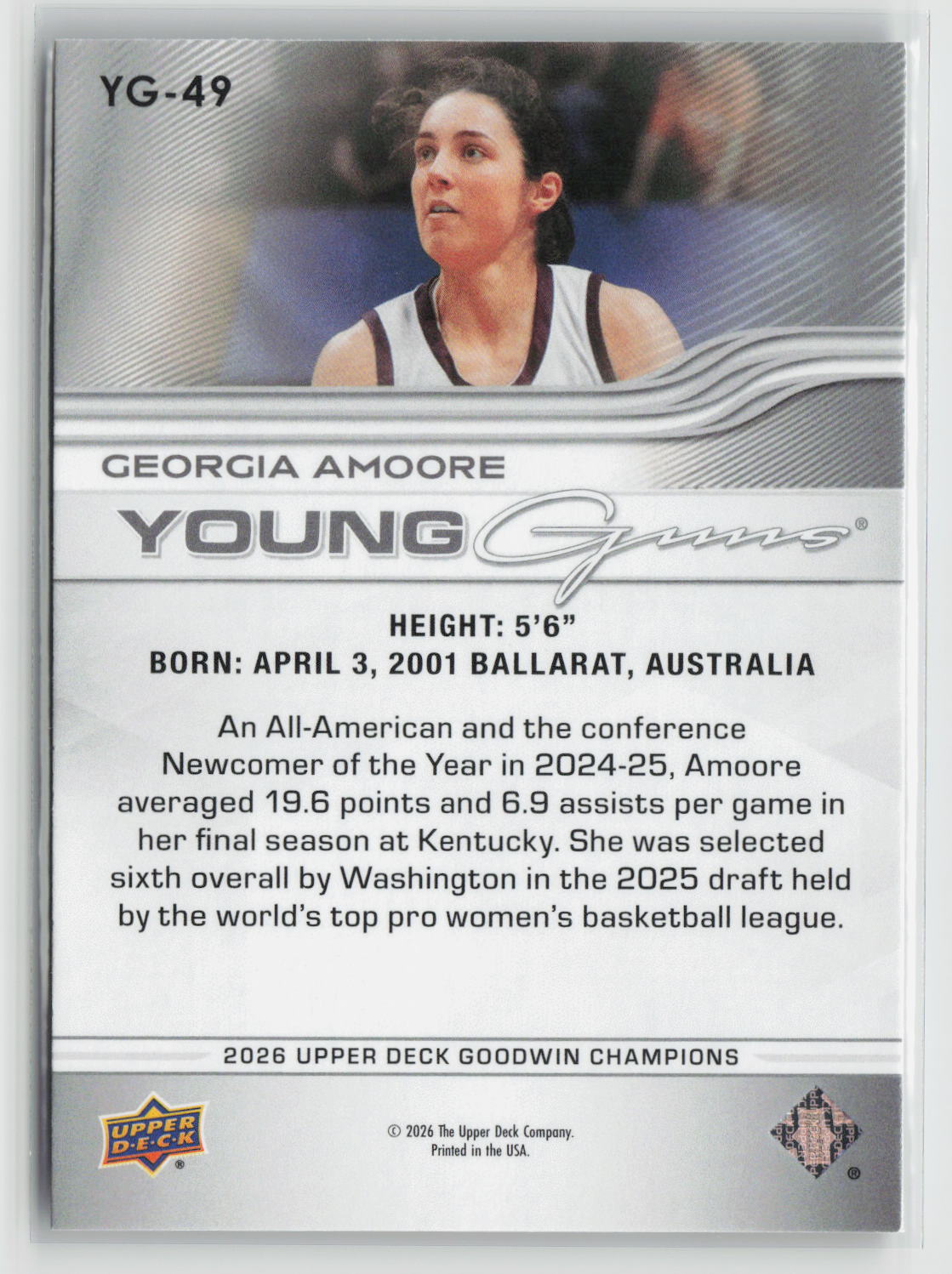 Georgia Amoore 2026 Upper Deck Goodwin Champions Young Guns #YG-49