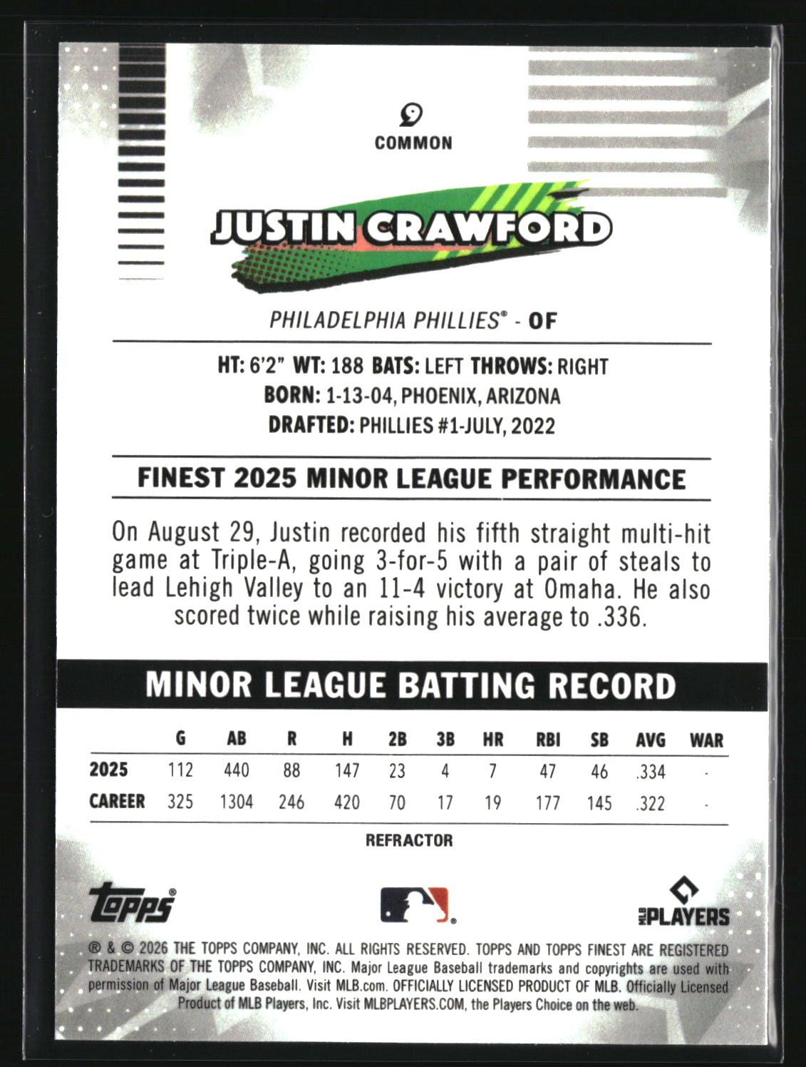 Justin Crawford 2026 Finest Refractors #9