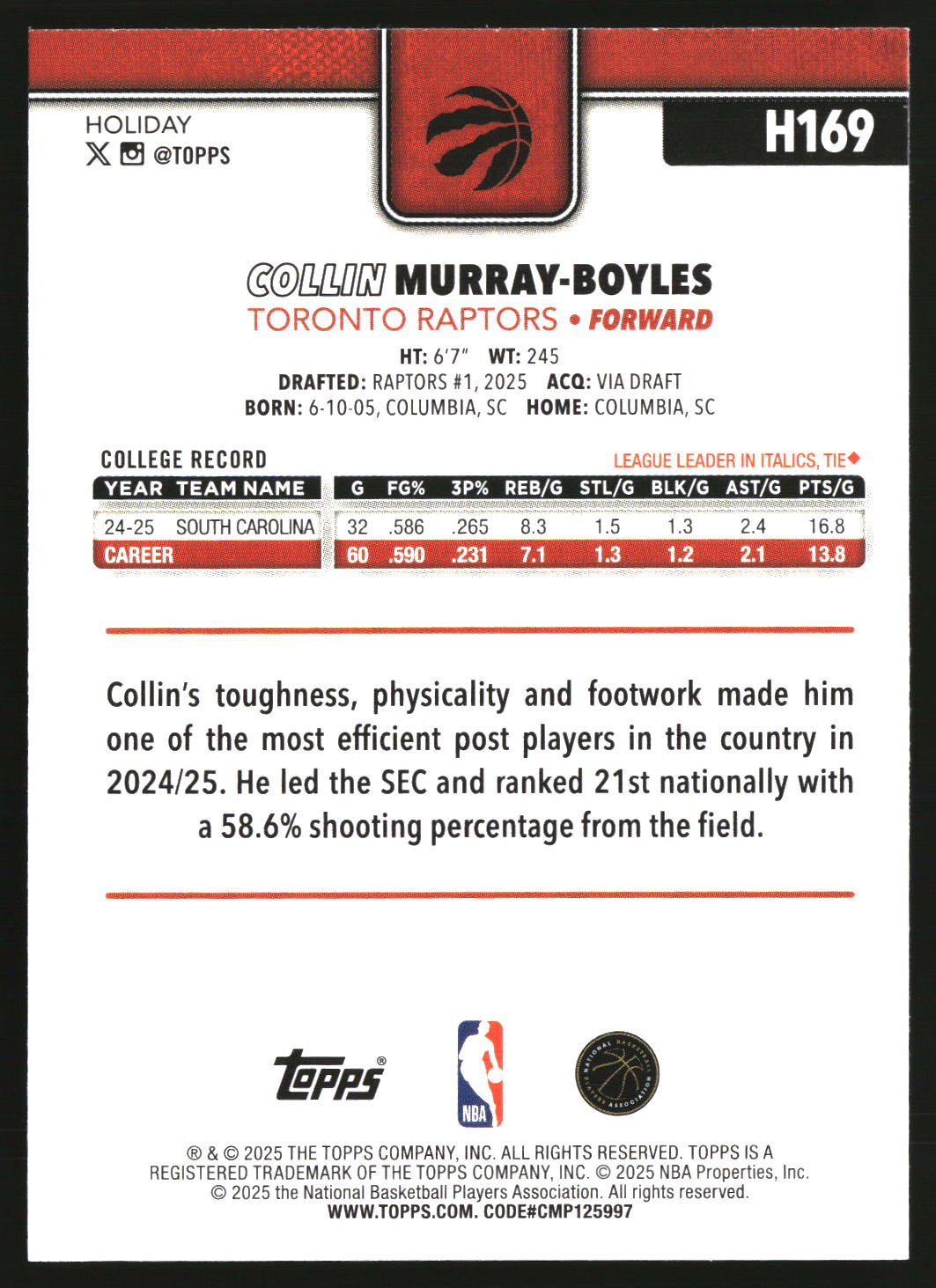 Collin Murray-Boyles 2025-26 Topps Holiday #H169