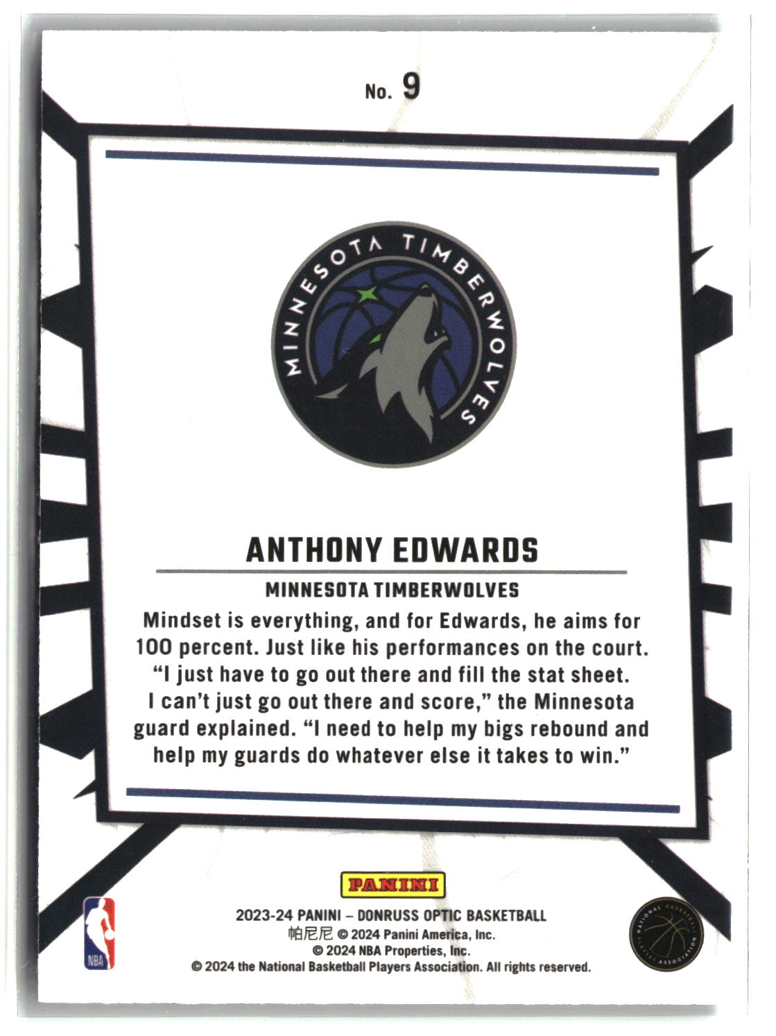 Anthony Edwards 2023-24 Donruss Optic My House #9