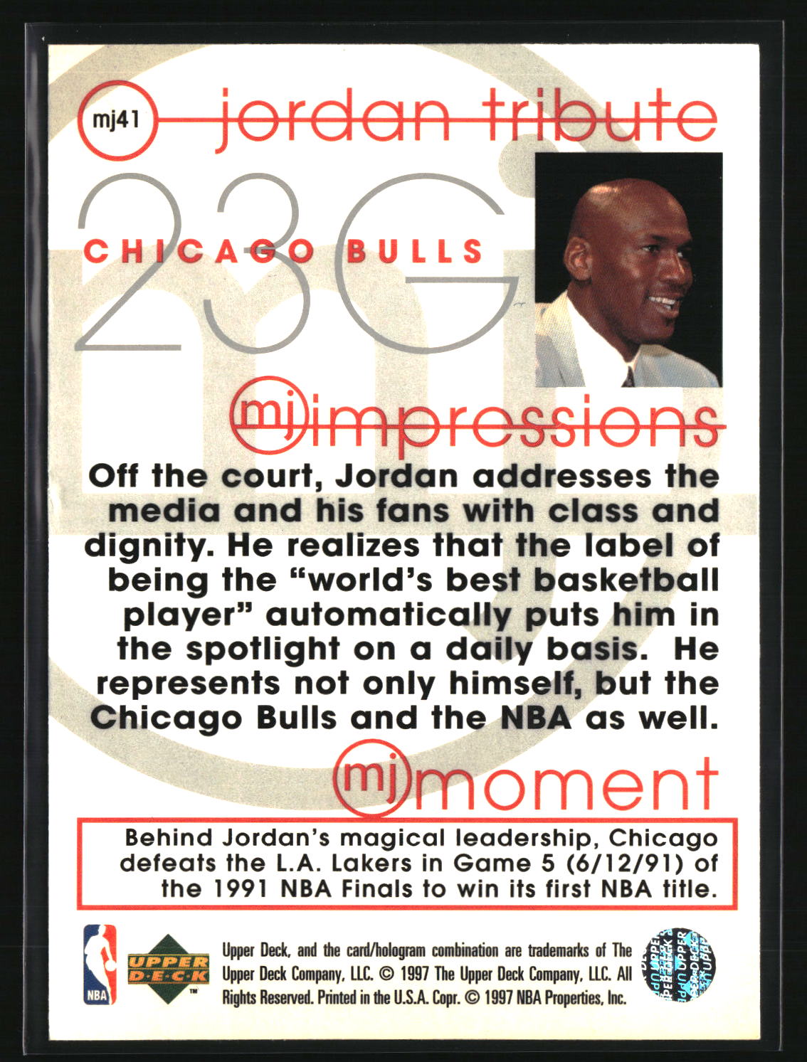 Michael Jordan 1997-98 Upper Deck Michael Jordan Tribute #MJ41