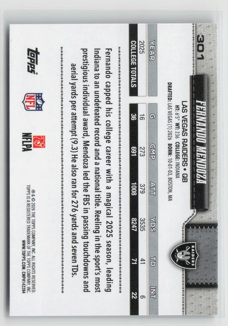 Fernando Mendoza 2026 Topps Flagship #301