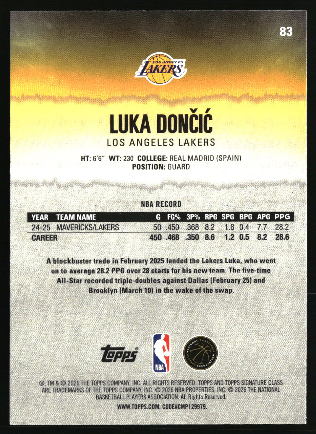 Luka Don?i? 2025-26 Topps Signature Class #83