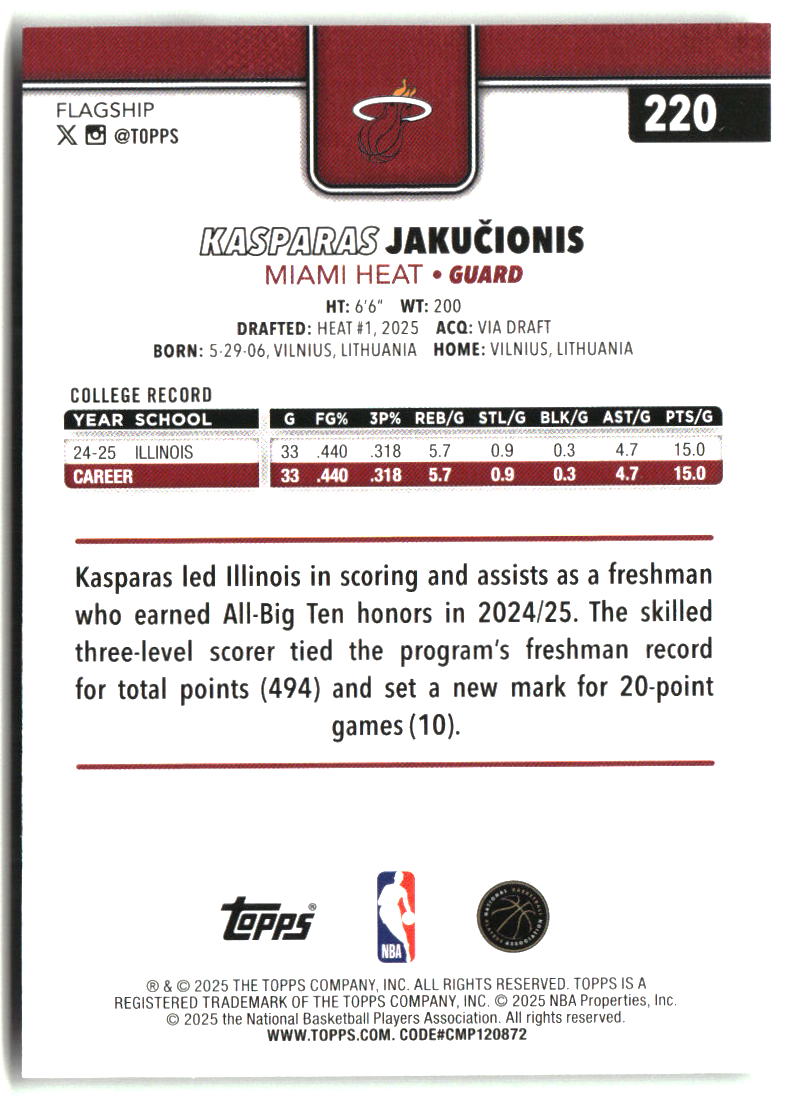 Kasparas Jaku?ionis 2025-26 Topps #220